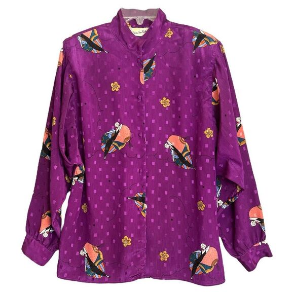 Diane Von Furstenberg Vintage Top Size Medium Purple Parisian Chic Woman Print - Picture 11 of 11